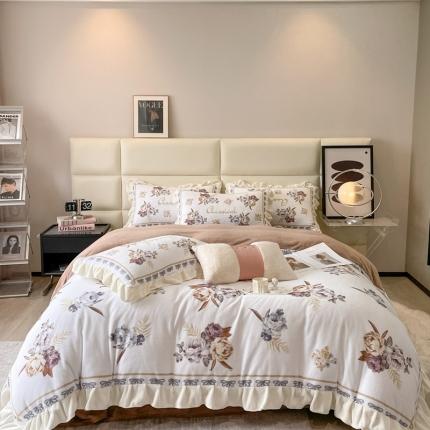 91家纺网 家纺一手货源 找家纺 川悦生活 2022新款大阪花边轻奢牛奶绒四件套 复古品味
