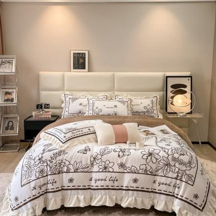 91家纺网 家纺一手货源 找家纺 川悦生活 2022新款大阪花边轻奢牛奶绒四件套 哈斯卡生活