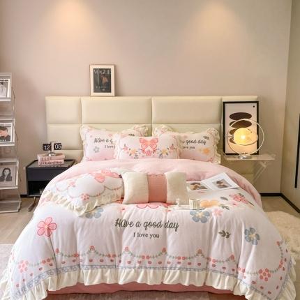 91家纺网 家纺一手货源 找家纺 川悦生活 2022新款大阪花边轻奢牛奶绒四件套 吉娜