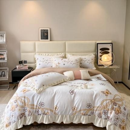 91家纺网 家纺一手货源 找家纺 川悦生活 2022新款大阪花边轻奢牛奶绒四件套 米莉亚