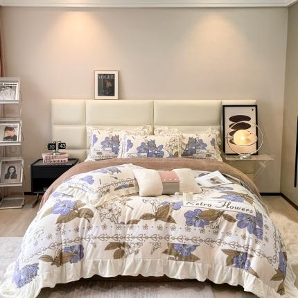 91家纺网 家纺一手货源 找家纺 川悦生活 2022新款大阪花边轻奢牛奶绒四件套 娜塔莎