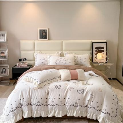 91家纺网 家纺一手货源 找家纺 川悦生活 2022新款大阪花边轻奢牛奶绒四件套 欧莉