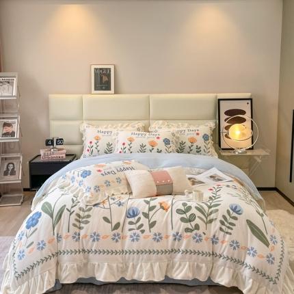 91家纺网 家纺一手货源 找家纺 川悦生活 2022新款大阪花边轻奢牛奶绒四件套 生活幸福