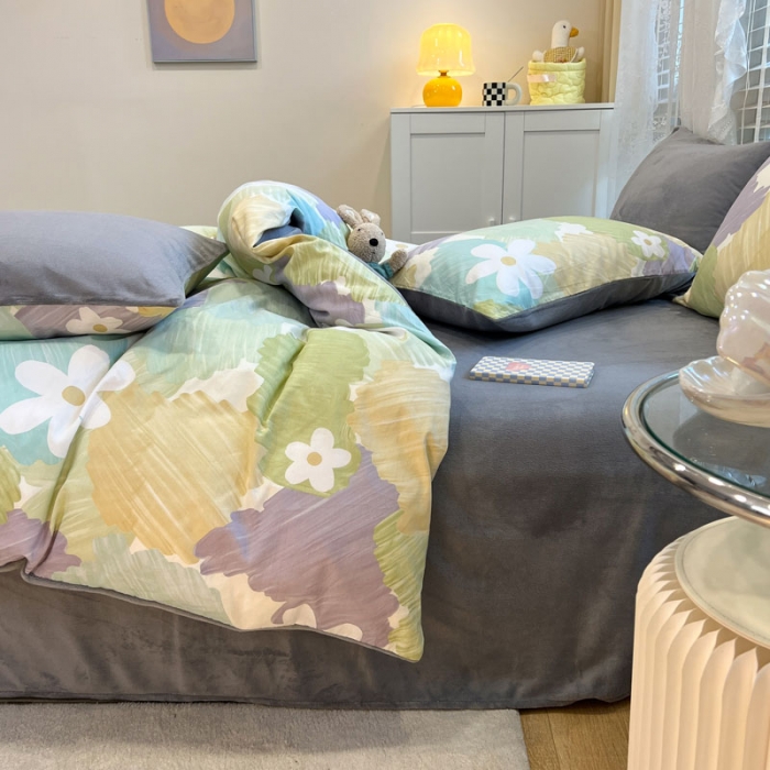 91家纺网 家纺一手货源 找家纺 梦家居 2022新款秋冬新品全棉加牛奶绒四件套悠然花语绒