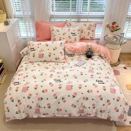 91家纺网 家纺一手货源 找家纺 梦家居 2022新款秋冬新品全棉加牛奶绒四件套郁金花兔绒