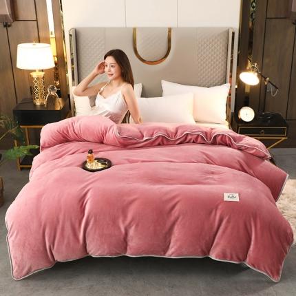 91家纺网 家纺一手货源 找家纺 畅畅家纺 2022新款纯色双拼加厚牛奶绒四件套 胭脂纯色