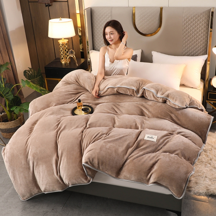 91家纺网 家纺一手货源 找家纺 畅畅家纺 2022新款纯色双拼加厚牛奶绒四件套 伽士米纯色