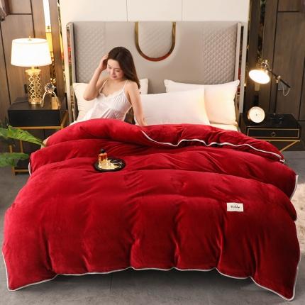 畅畅家纺 2022新款纯色双拼加厚牛奶绒四件套 酒红纯色