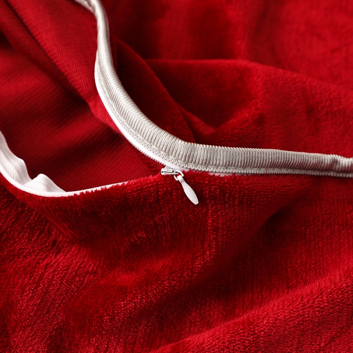 91家纺网 家纺一手货源 找家纺 畅畅家纺 2022新款纯色双拼加厚牛奶绒四件套 酒红纯色