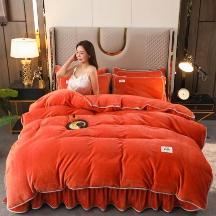 畅畅家纺 2022新款纯色双拼加厚牛奶绒四件套 橘色 纯色