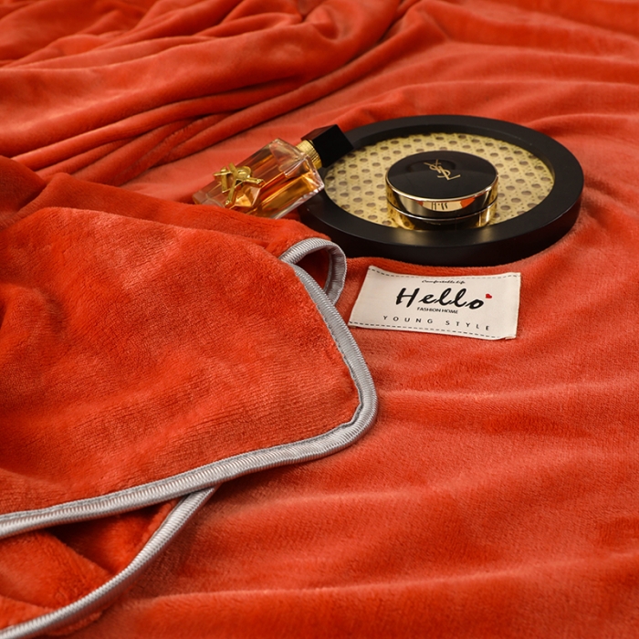 91家纺网 家纺一手货源 找家纺 畅畅家纺 2022新款纯色双拼加厚牛奶绒四件套 橘色 纯色