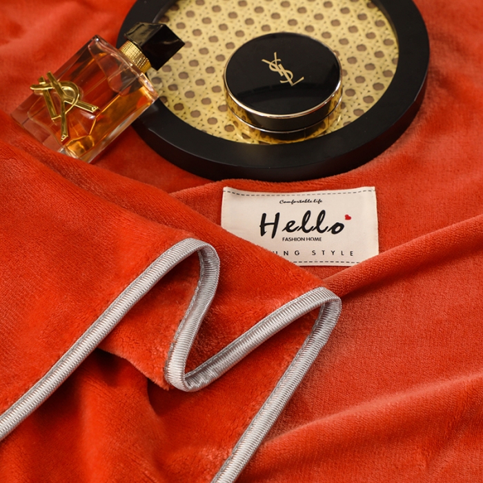 91家纺网 家纺一手货源 找家纺 畅畅家纺 2022新款纯色双拼加厚牛奶绒四件套 橘色 纯色