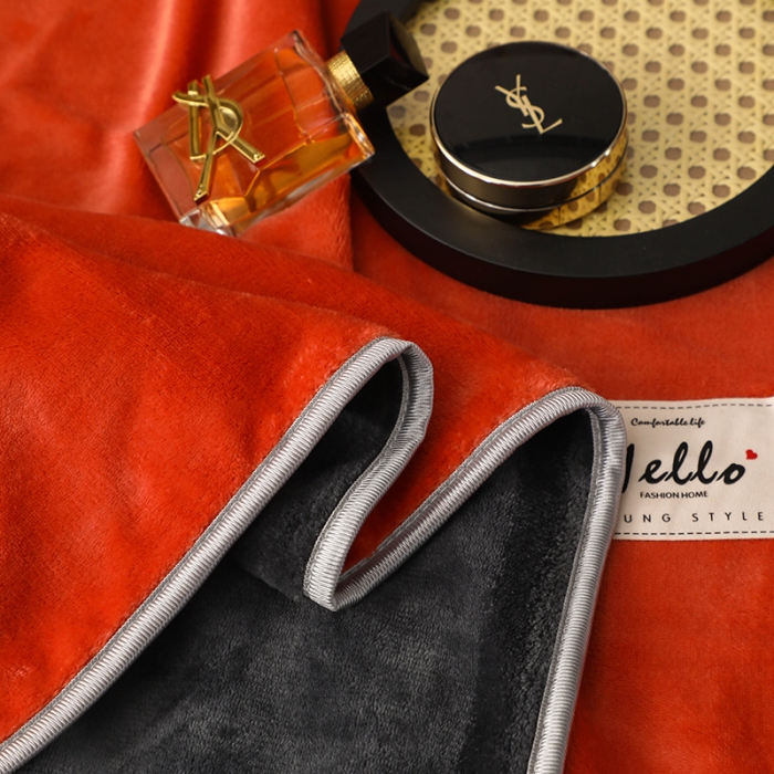 91家纺网 家纺一手货源 找家纺 畅畅家纺 2022新款纯色双拼加厚牛奶绒四件套 橘色拼色