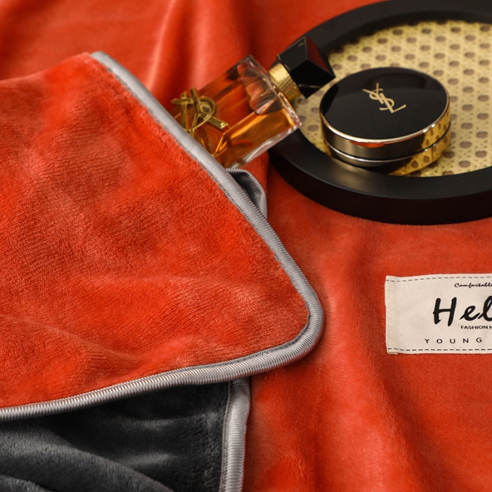 91家纺网 家纺一手货源 找家纺 畅畅家纺 2022新款纯色双拼加厚牛奶绒四件套 橘色拼色