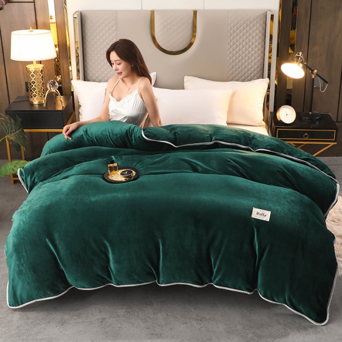 91家纺网 家纺一手货源 找家纺 畅畅家纺 2022新款纯色双拼加厚牛奶绒四件套 玛瑙绿 纯色