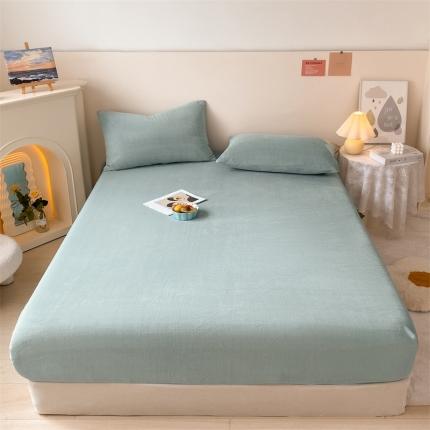 91家纺网 家纺一手货源 找家纺 眠帛 2022新款纯色牛奶绒单床笠 繁星蓝