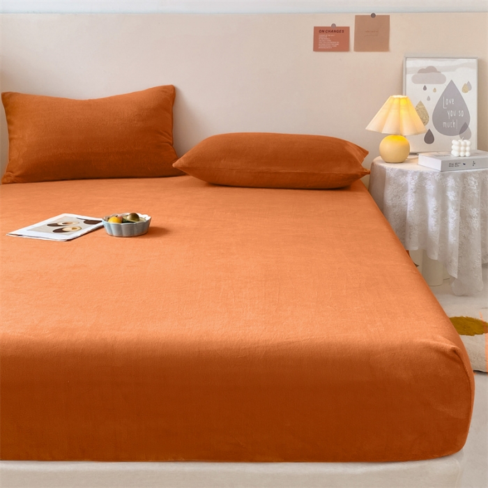 91家纺网 家纺一手货源 找家纺 眠帛 2022新款纯色牛奶绒单床笠 焦糖