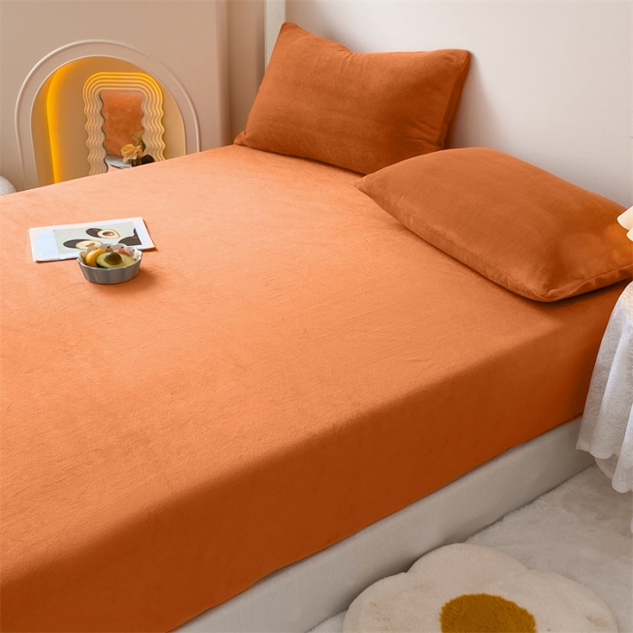 91家纺网 家纺一手货源 找家纺 眠帛 2022新款纯色牛奶绒单床笠 焦糖