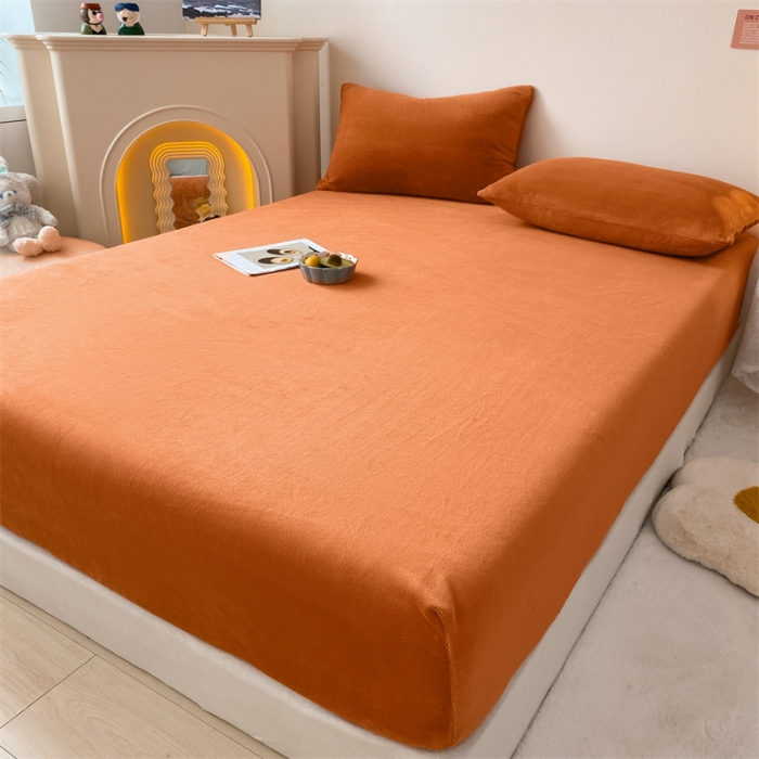 91家纺网 家纺一手货源 找家纺 眠帛 2022新款纯色牛奶绒单床笠 焦糖
