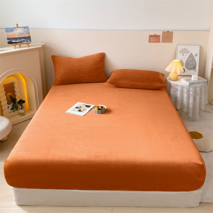 91家纺网 家纺一手货源 找家纺 眠帛 2022新款纯色牛奶绒单床笠 焦糖