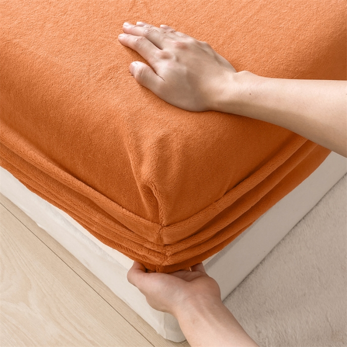 91家纺网 家纺一手货源 找家纺 眠帛 2022新款纯色牛奶绒单床笠 焦糖