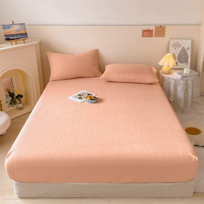 91家纺网 家纺一手货源 找家纺 眠帛 2022新款纯色牛奶绒单床笠 奶油粉