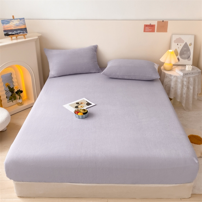 91家纺网 家纺一手货源 找家纺 眠帛 2022新款纯色牛奶绒单床笠 浅紫
