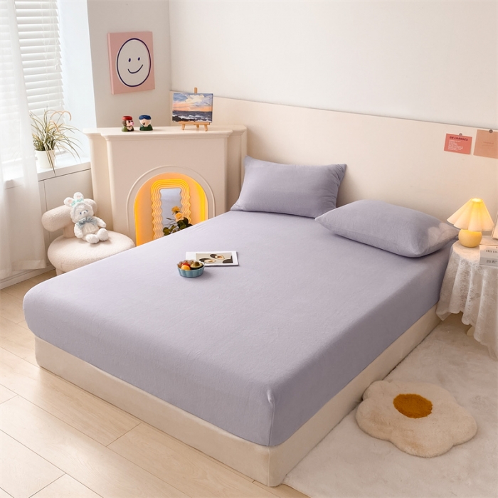 91家纺网 家纺一手货源 找家纺 眠帛 2022新款纯色牛奶绒单床笠 浅紫