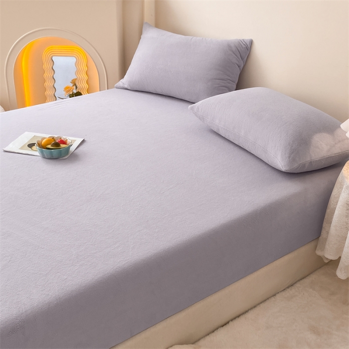 91家纺网 家纺一手货源 找家纺 眠帛 2022新款纯色牛奶绒单床笠 浅紫