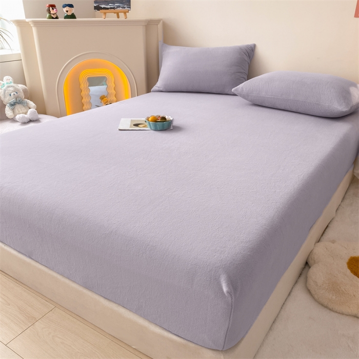 91家纺网 家纺一手货源 找家纺 眠帛 2022新款纯色牛奶绒单床笠 浅紫