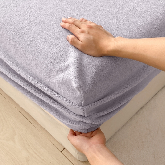 91家纺网 家纺一手货源 找家纺 眠帛 2022新款纯色牛奶绒单床笠 浅紫