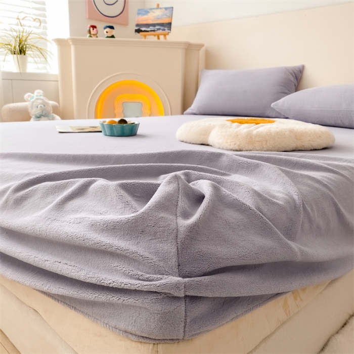 91家纺网 家纺一手货源 找家纺 眠帛 2022新款纯色牛奶绒单床笠 浅紫