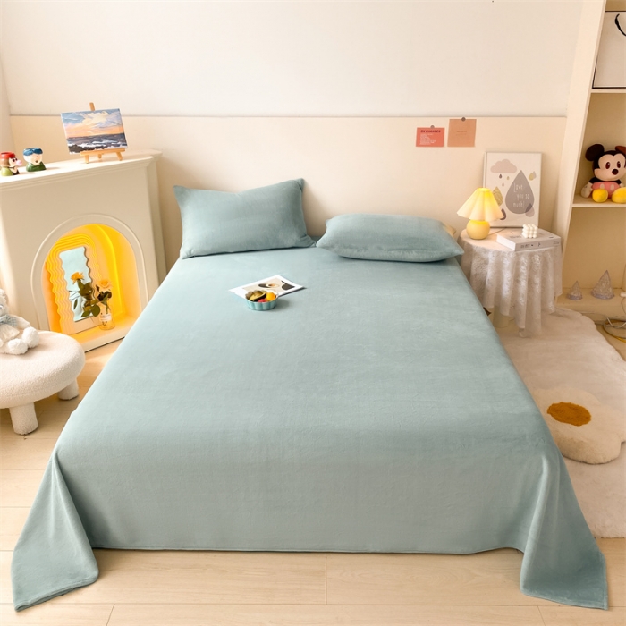 91家纺网 家纺一手货源 找家纺 眠帛 2022新款纯色牛奶绒单床单 繁星蓝