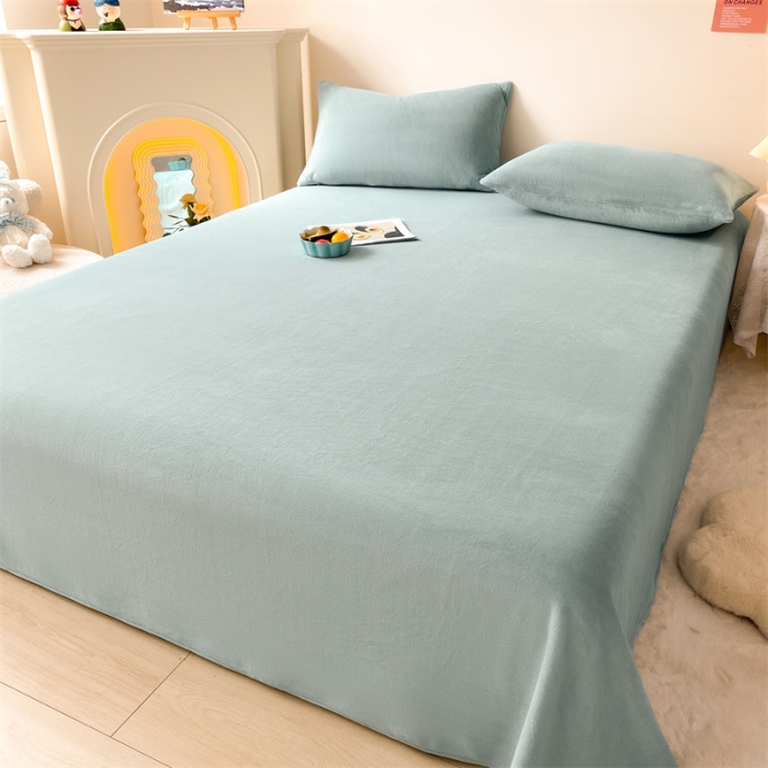 91家纺网 家纺一手货源 找家纺 眠帛 2022新款纯色牛奶绒单床单 繁星蓝