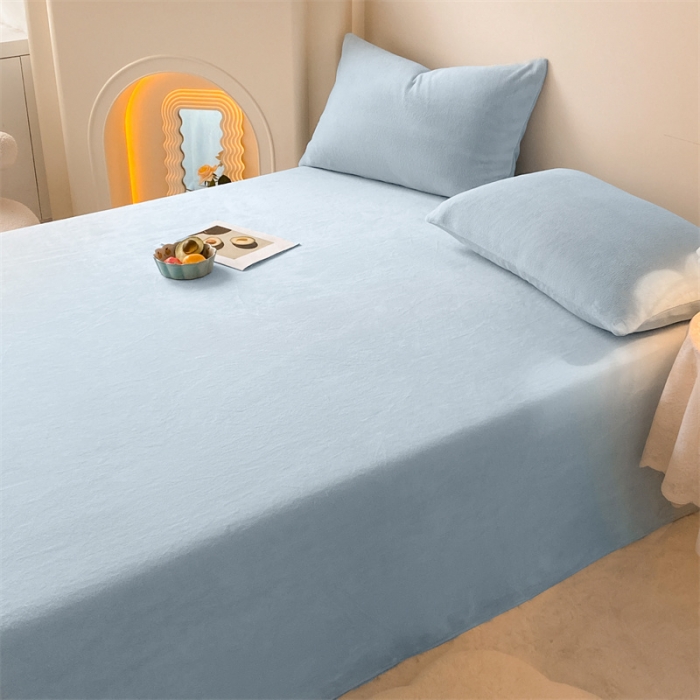 91家纺网 家纺一手货源 找家纺 眠帛 2022新款纯色牛奶绒单床单 蓝灰