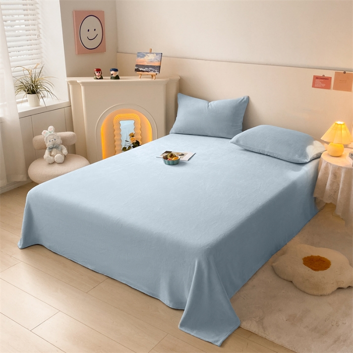 91家纺网 家纺一手货源 找家纺 眠帛 2022新款纯色牛奶绒单床单 蓝灰