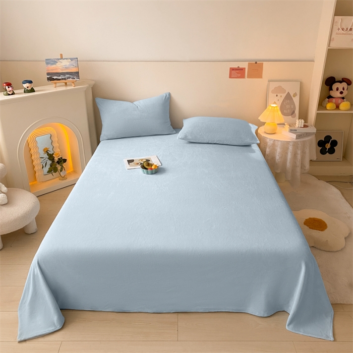 91家纺网 家纺一手货源 找家纺 眠帛 2022新款纯色牛奶绒单床单 蓝灰