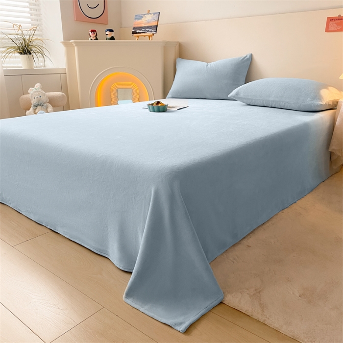 91家纺网 家纺一手货源 找家纺 眠帛 2022新款纯色牛奶绒单床单 蓝灰