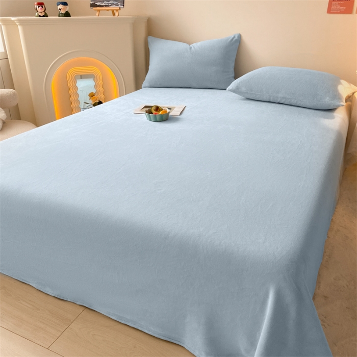 91家纺网 家纺一手货源 找家纺 眠帛 2022新款纯色牛奶绒单床单 蓝灰
