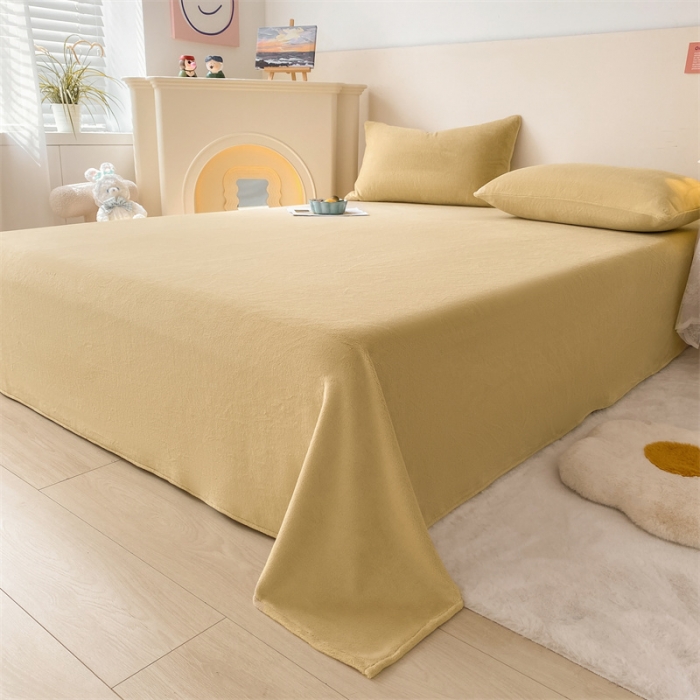 91家纺网 家纺一手货源 找家纺 眠帛 2022新款纯色牛奶绒单床单 米驼