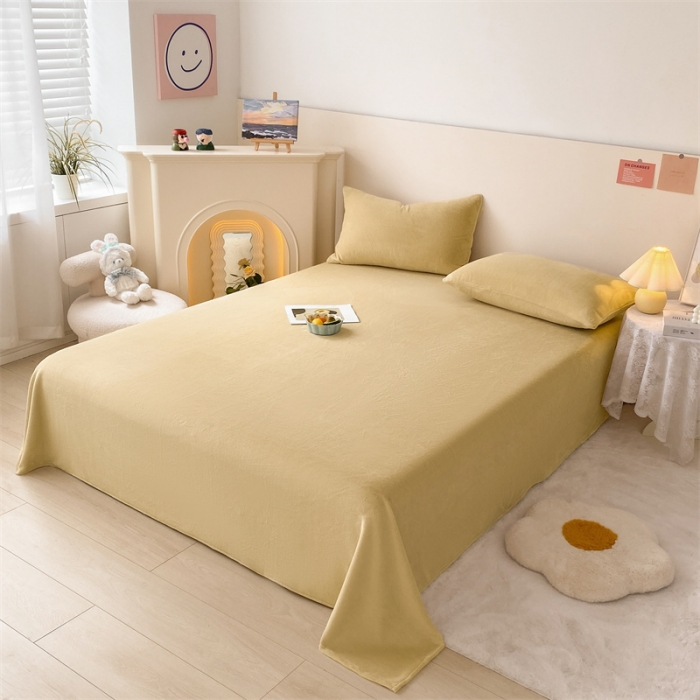 91家纺网 家纺一手货源 找家纺 眠帛 2022新款纯色牛奶绒单床单 米驼