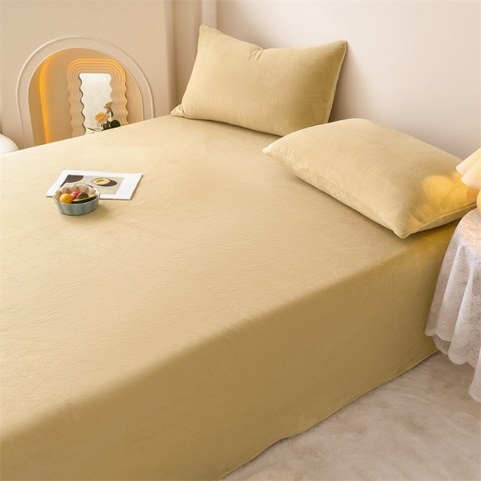 91家纺网 家纺一手货源 找家纺 眠帛 2022新款纯色牛奶绒单床单 米驼