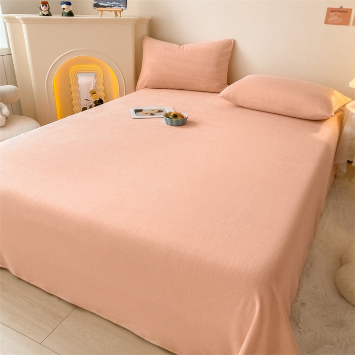 91家纺网 家纺一手货源 找家纺 眠帛 2022新款纯色牛奶绒单床单 奶油粉