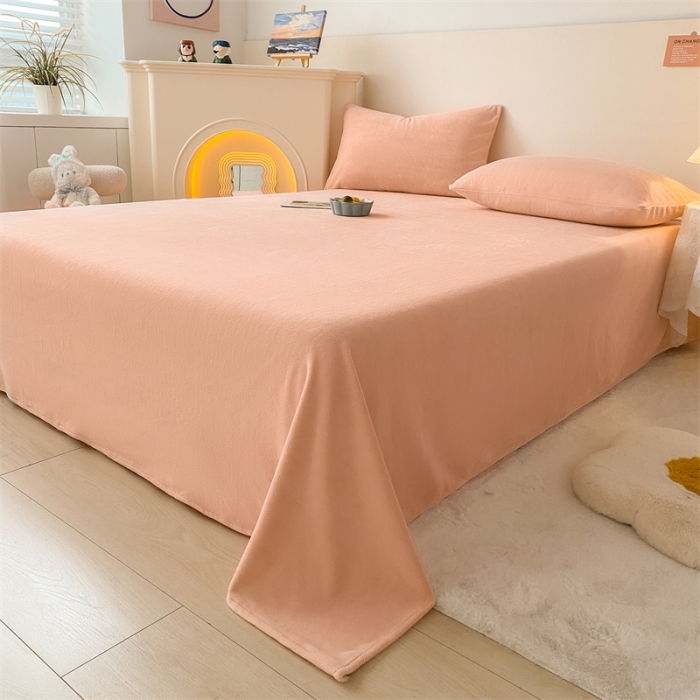 91家纺网 家纺一手货源 找家纺 眠帛 2022新款纯色牛奶绒单床单 奶油粉