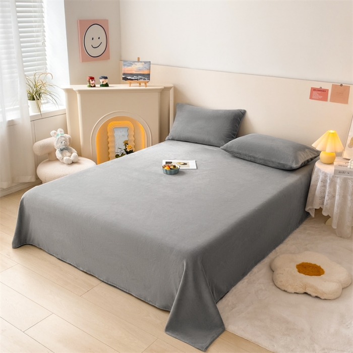 91家纺网 家纺一手货源 找家纺 眠帛 2022新款纯色牛奶绒单床单 浅灰