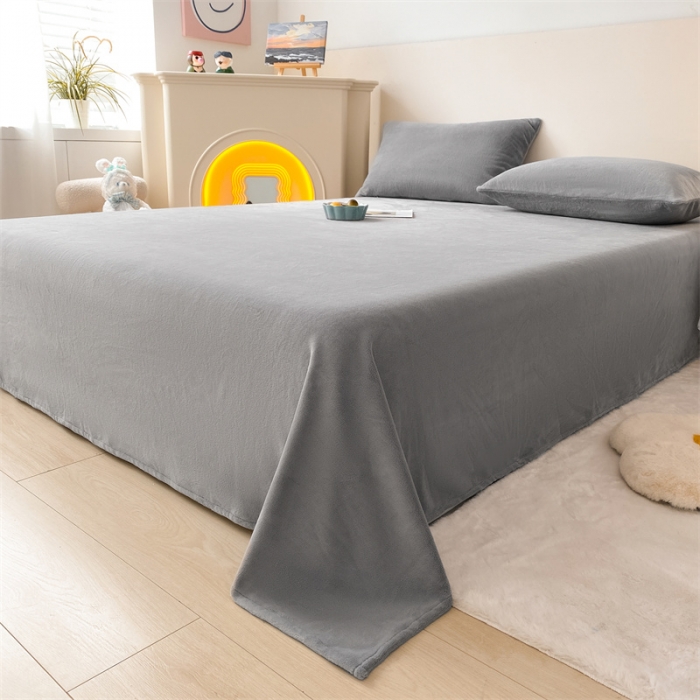 91家纺网 家纺一手货源 找家纺 眠帛 2022新款纯色牛奶绒单床单 浅灰