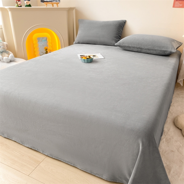 91家纺网 家纺一手货源 找家纺 眠帛 2022新款纯色牛奶绒单床单 浅灰