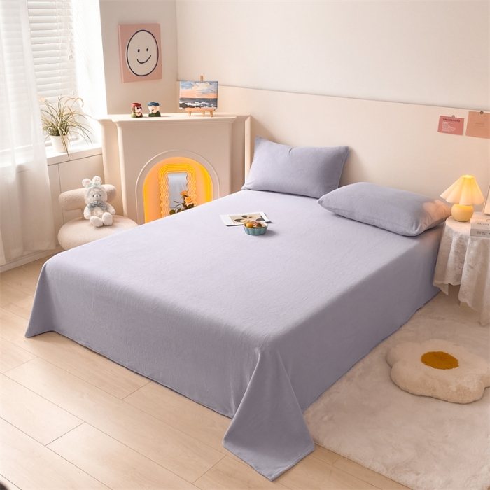 91家纺网 家纺一手货源 找家纺 眠帛 2022新款纯色牛奶绒单床单 浅紫