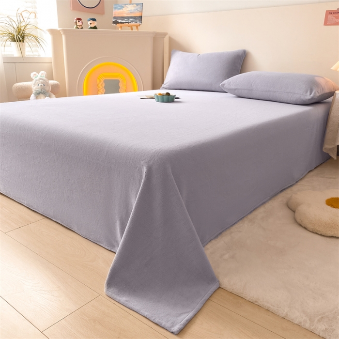 91家纺网 家纺一手货源 找家纺 眠帛 2022新款纯色牛奶绒单床单 浅紫