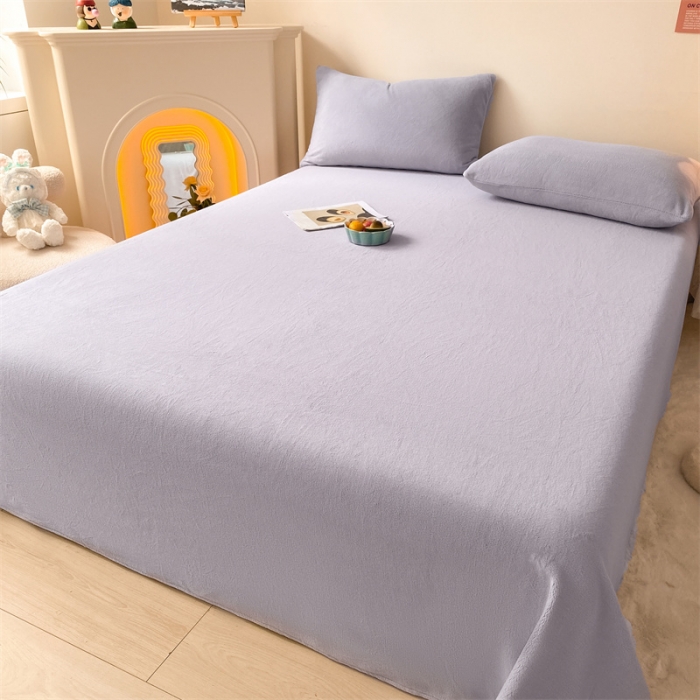 91家纺网 家纺一手货源 找家纺 眠帛 2022新款纯色牛奶绒单床单 浅紫